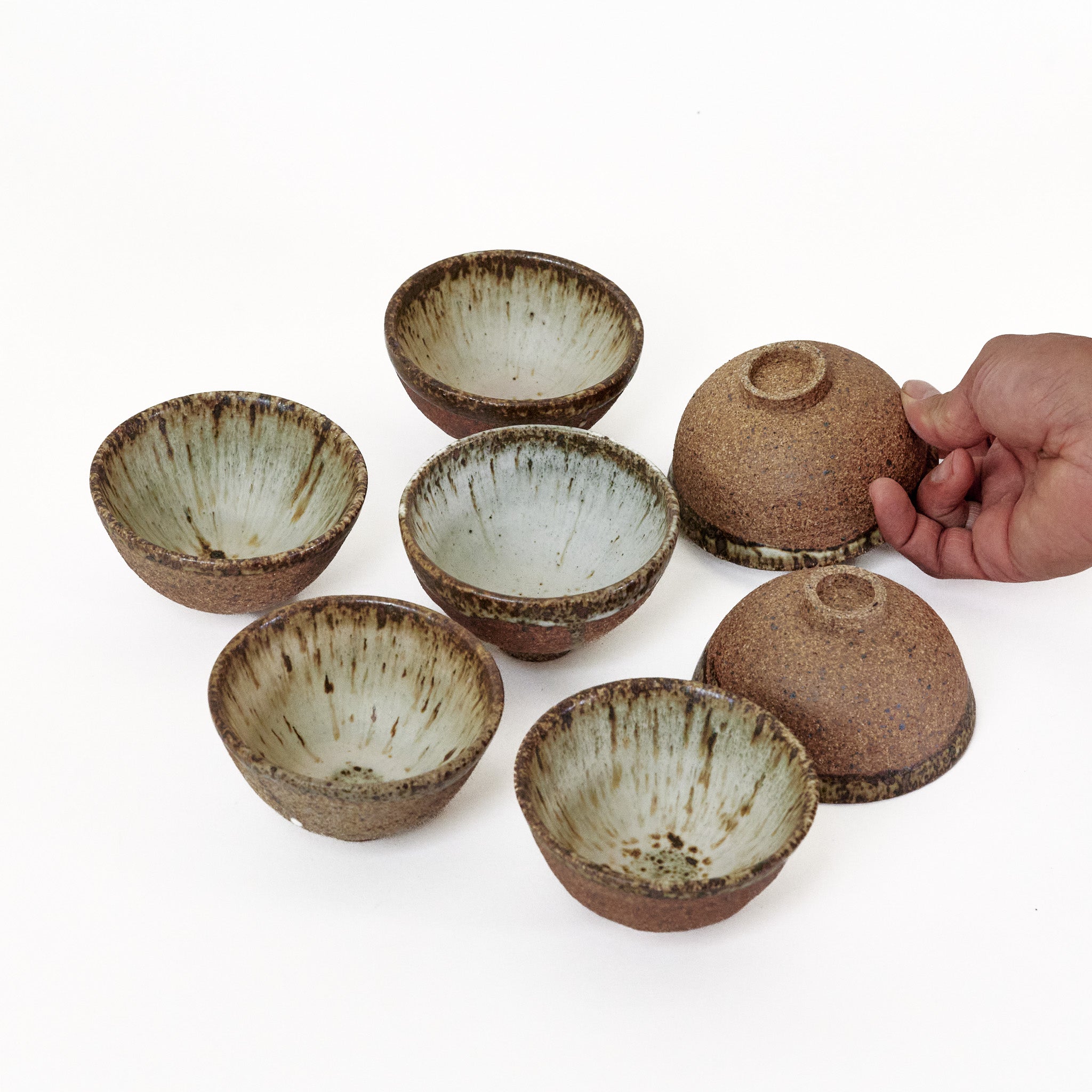 Unique set of 7 speckled exterior, quail egg interior