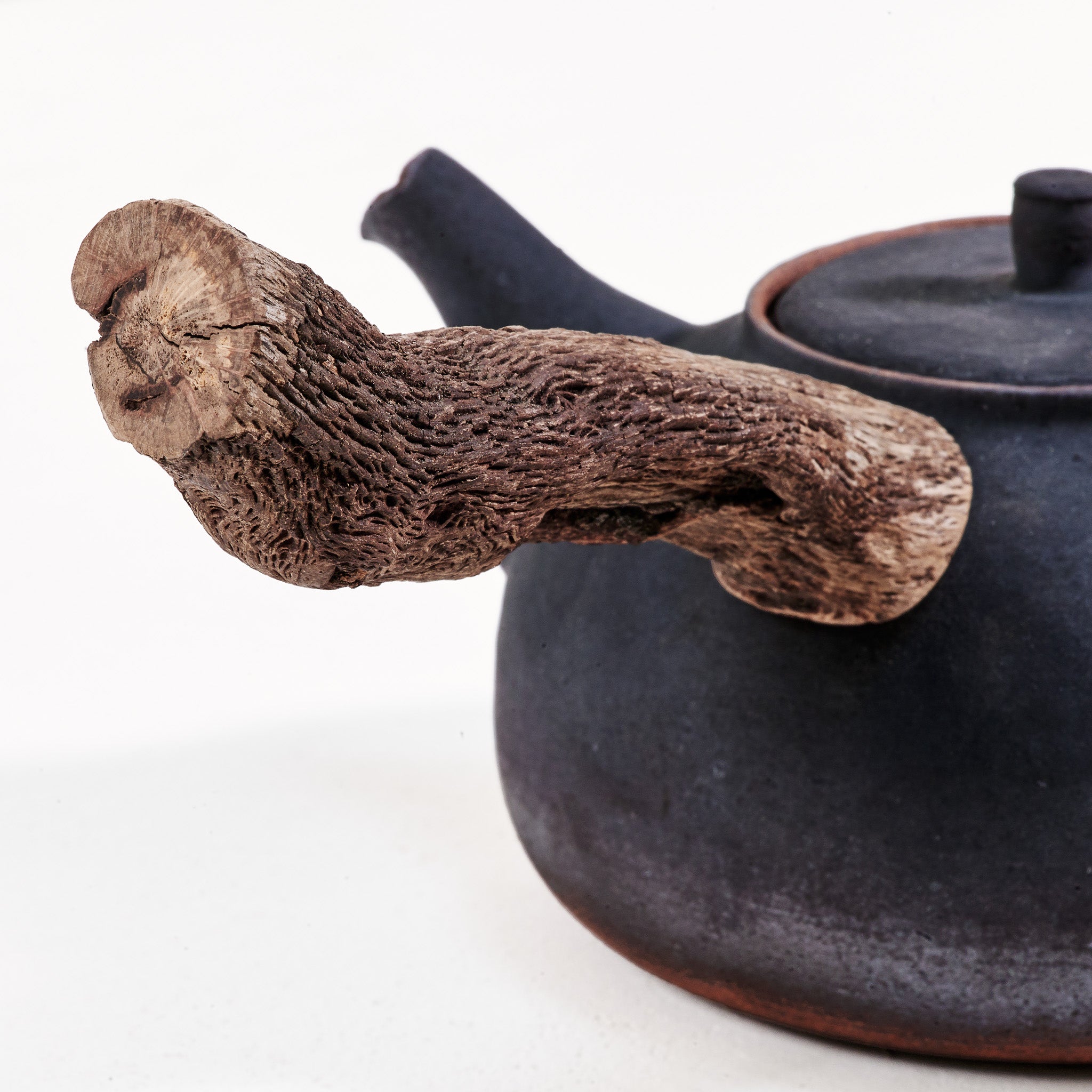 Wooden side handle flameware teapot
