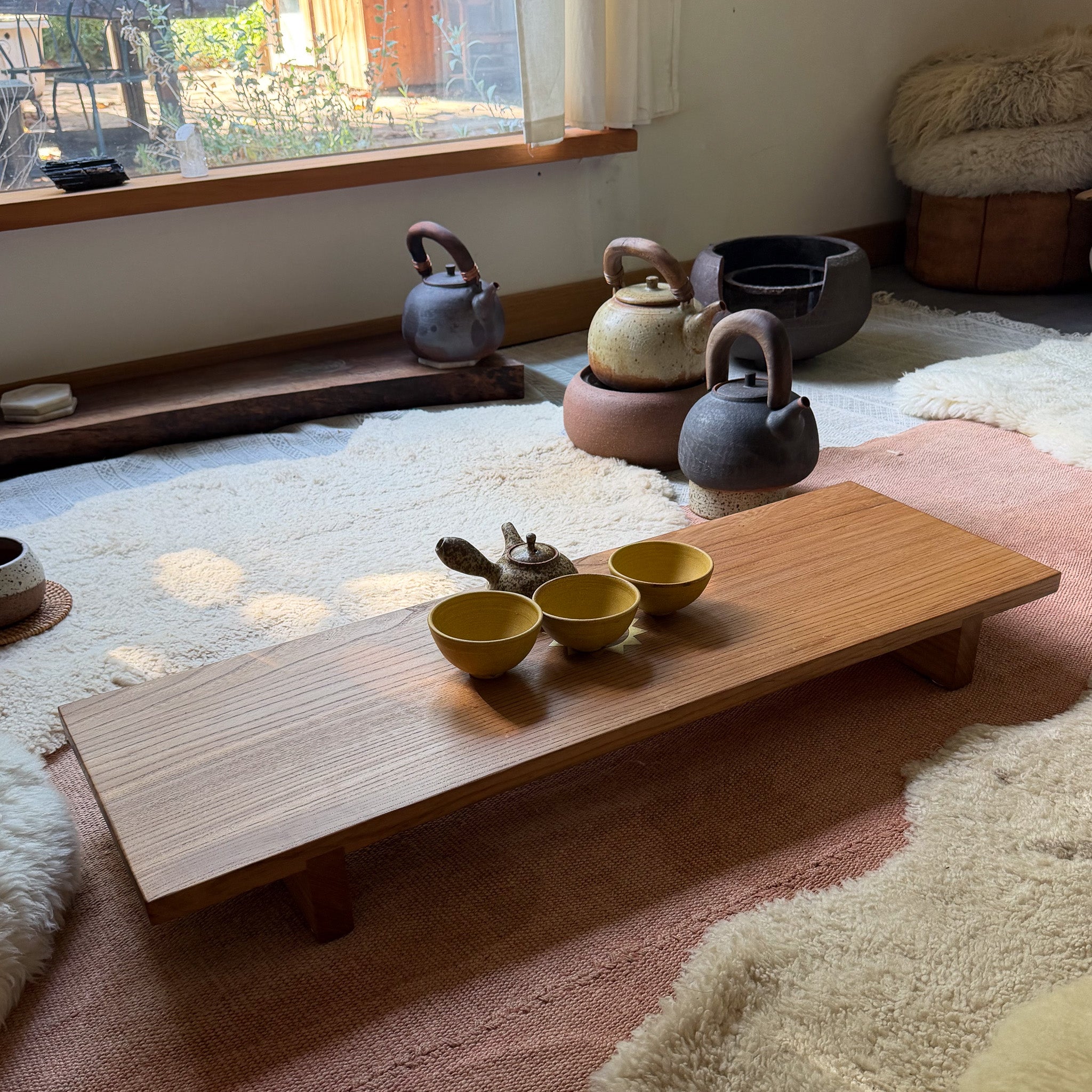Elm Tea table with Sun inlay