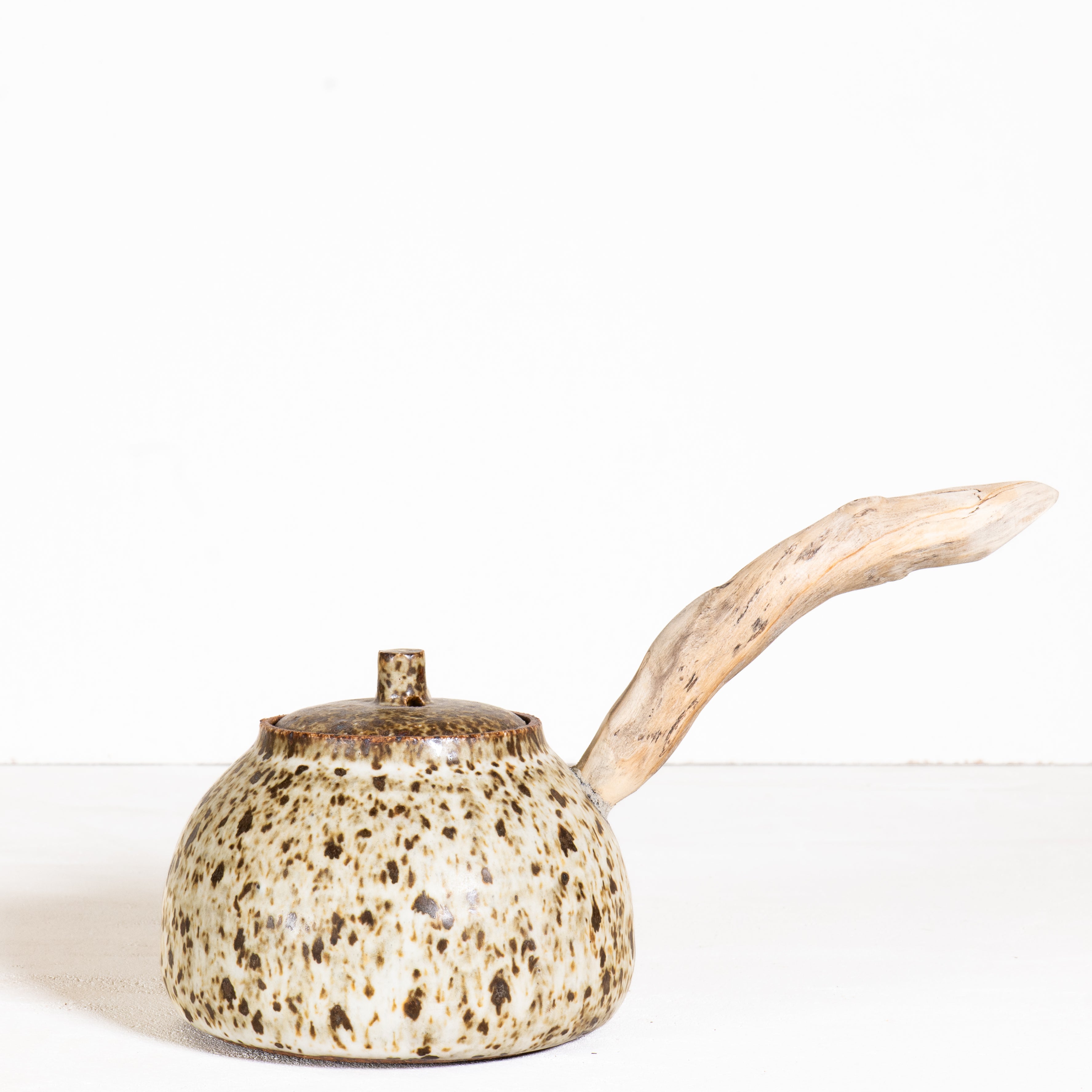 Left handed wooden side handle teapot