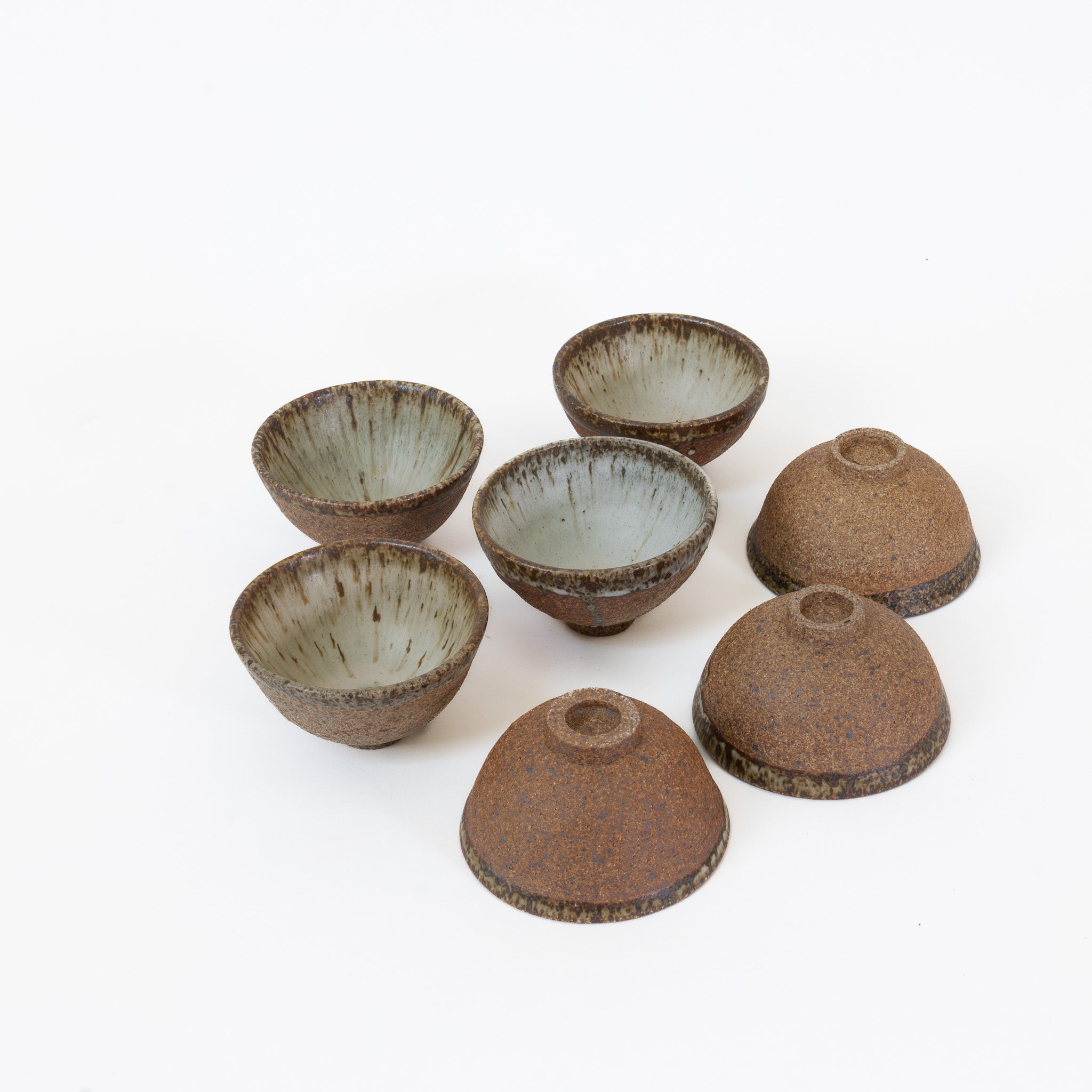 Unique set of 7 speckled exterior, quail egg interior