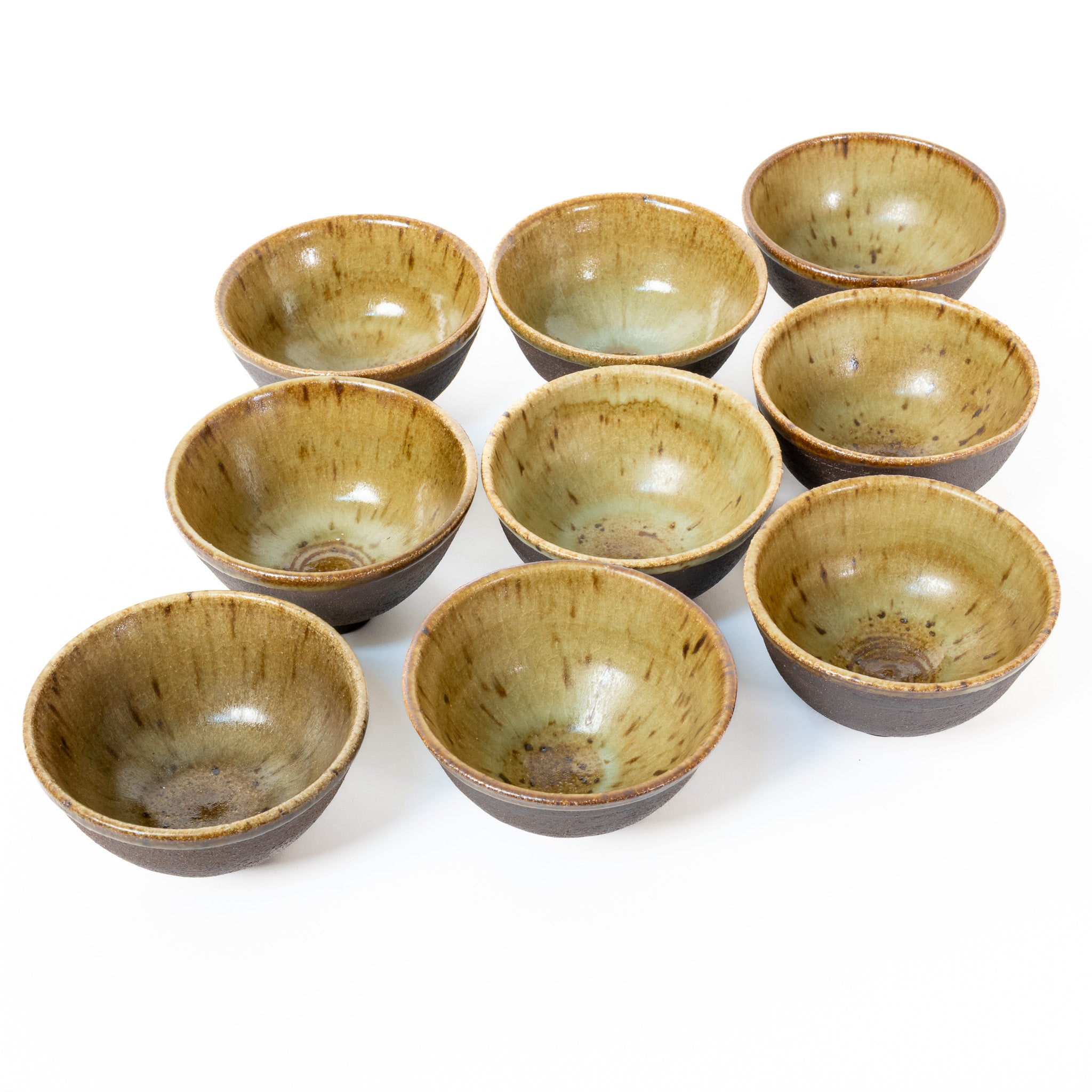 Unique set of 9 black exterior, golden olive interior.