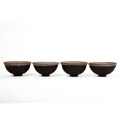Set of 4 unique black and white bowls