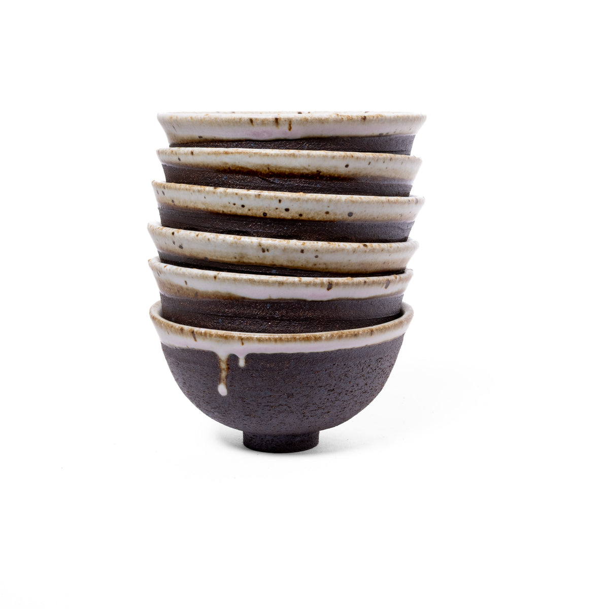 Set of 6 unique black and white bowls
