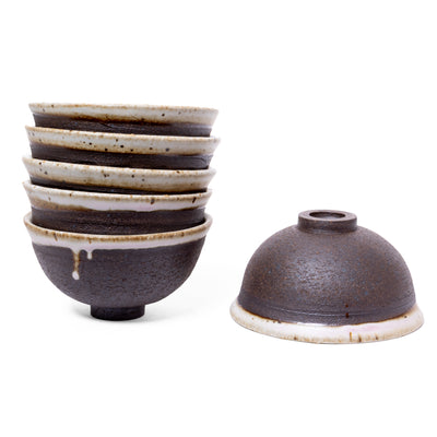Set of 6 unique black and white bowls
