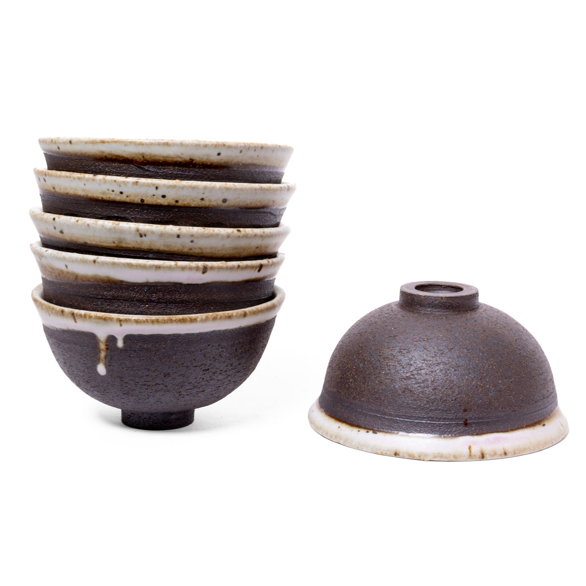 Set of 6 unique black and white bowls