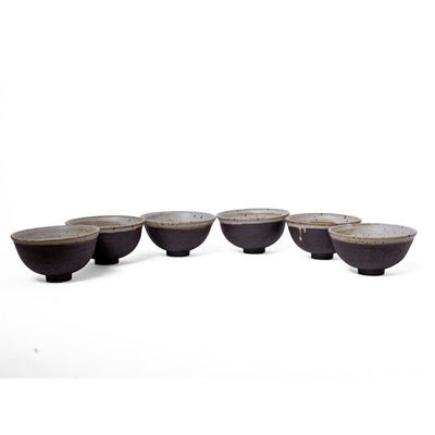 Set of 6 unique black and white bowls