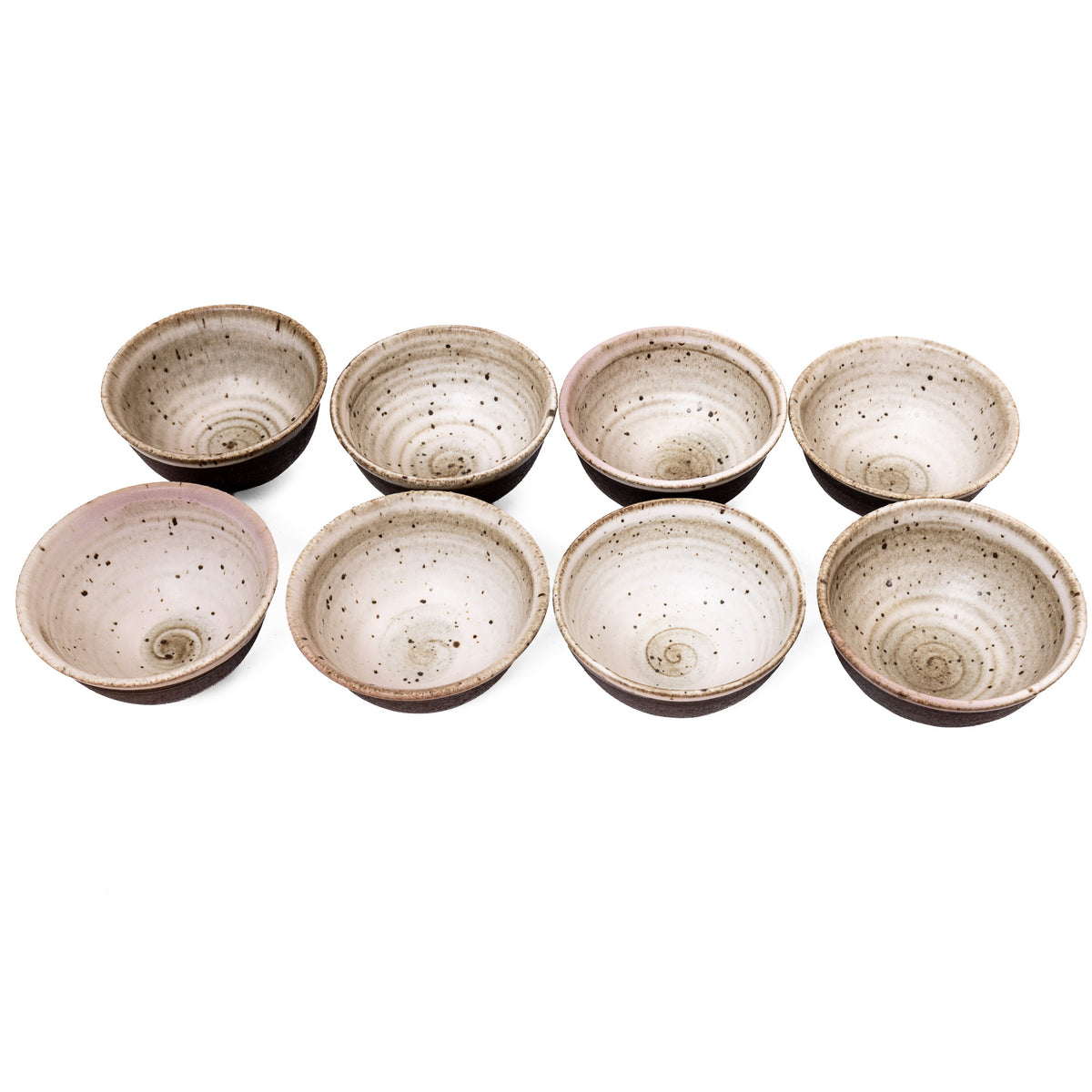 Set of 8 unique black and white bowls